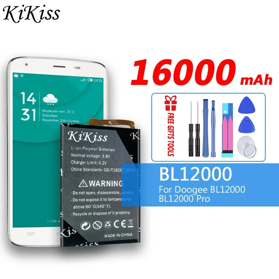 

Аккумулятор 16000 мАч kikiss Для Doogee BL12000, запасные части для телефона, резервная батарея для смартфона Doogee BL12000