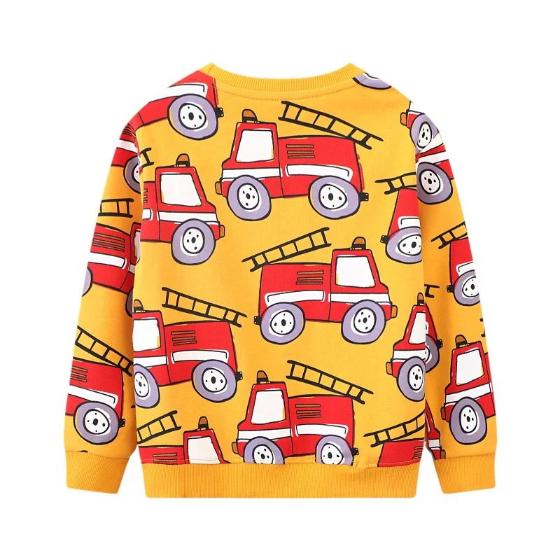 Jumping Meters 2-7T New Design Boys Girls Sweatshirts Firetruck Cars Print Hooded Shirts Kids Clothes Long Sleeve Autumn Tops