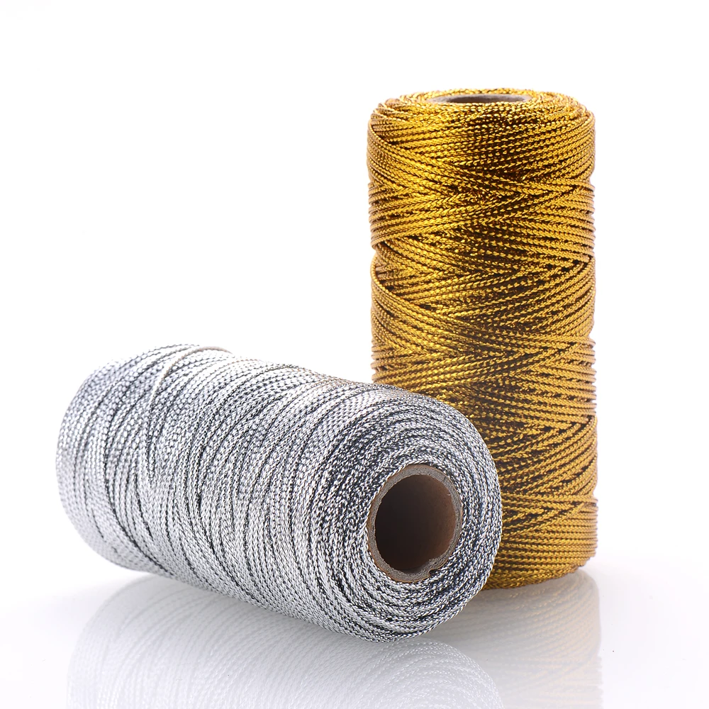 1,5 mm 100 m Polyester-Schnurrolle, gold-silberfarben, geflochtene Verpackungsschnur für DIY-Schmuckherstellung, Geschenkverpackung, Basteln – Detail 1