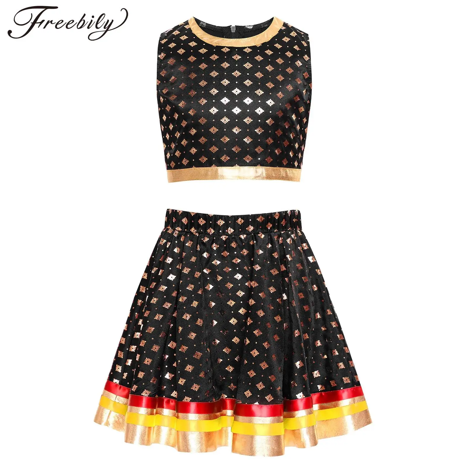 Girls Princess Cosplay Costume Holiday Festive Outfit Tank Top Skirt Indian Dance Performance Lehenga Choli Belly Dancing Outfit