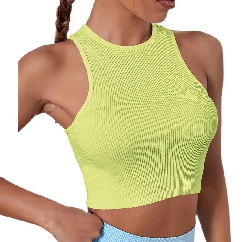 

2024 New Summer Solid Color Sleeveless Yoga Jackets Quick Drying Fitness Wear Striped Sports Vest