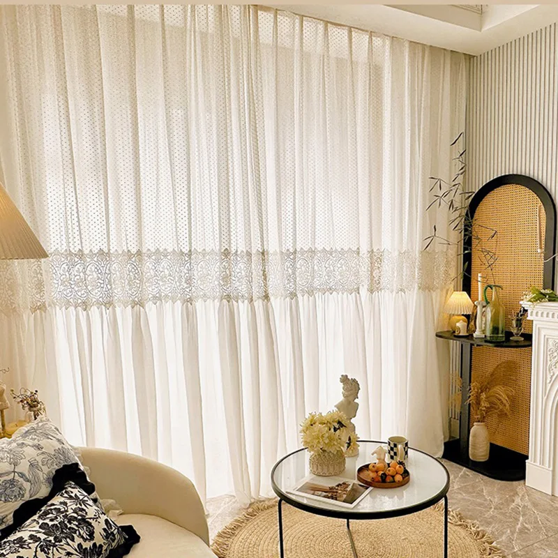 Romantic Sheer Curtain Drapes Vintage Hollow Lace Flower Luxury Light-Filtering Window Panels for Bedroom Living Room Ring Top