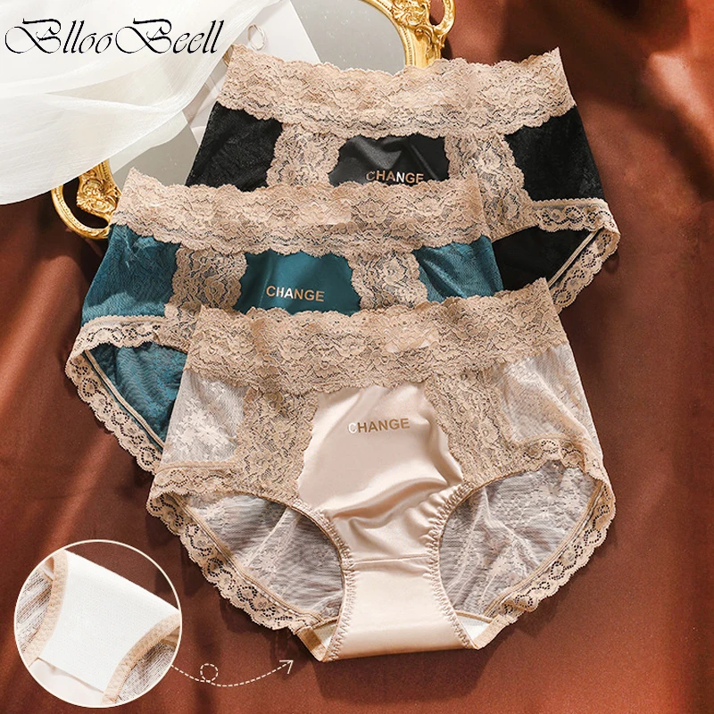 

3pcs Fashion Sexy Women's Mesh Lace Panties Romantic Satin Underwear Mid Waist Briefs Ladies Underpants Hot Female Lingerie