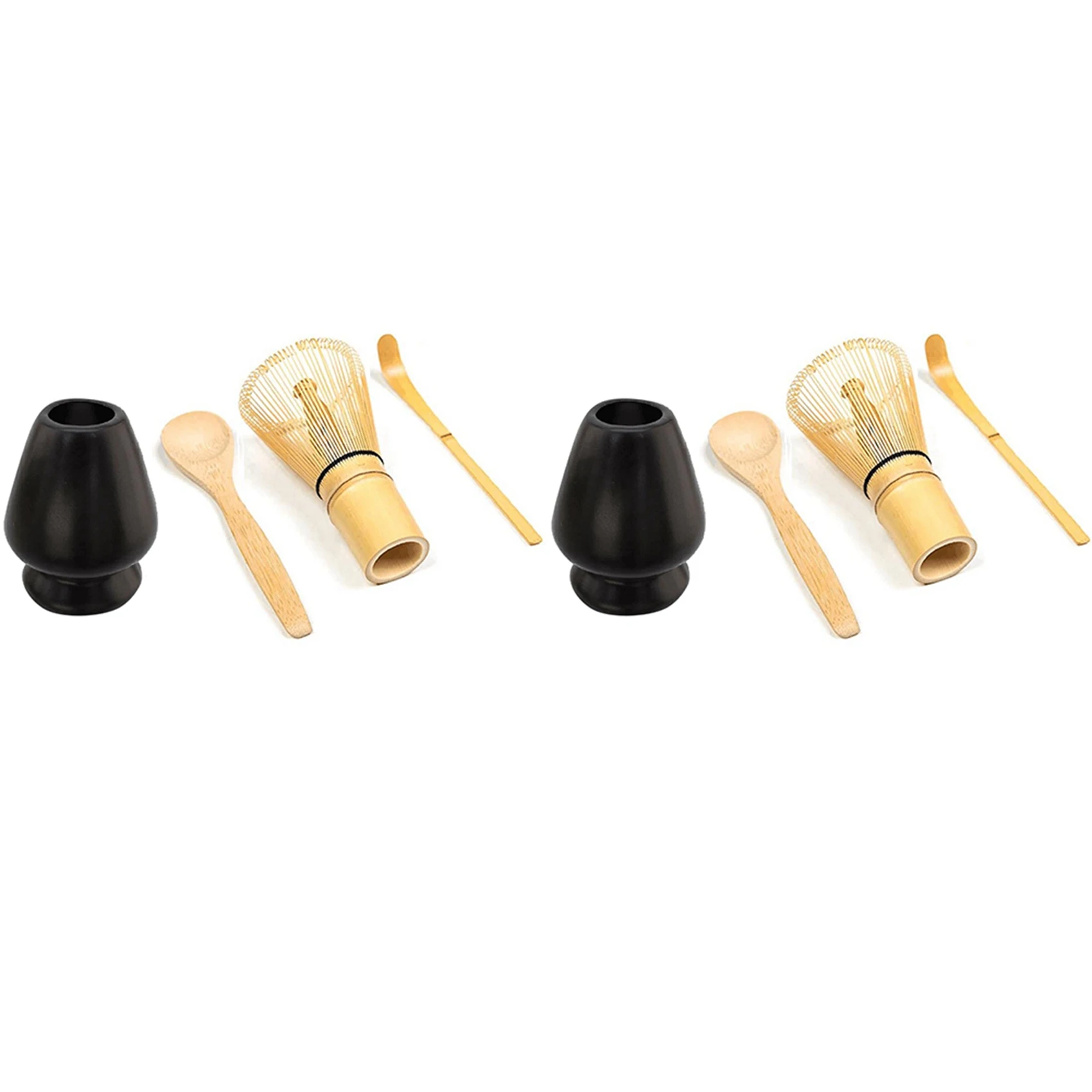 Juego de Batidor para Té Verde Matcha A01F-2X - Batidor+Cuchara+Tenedor para Té+Soporte para Batidor Negro