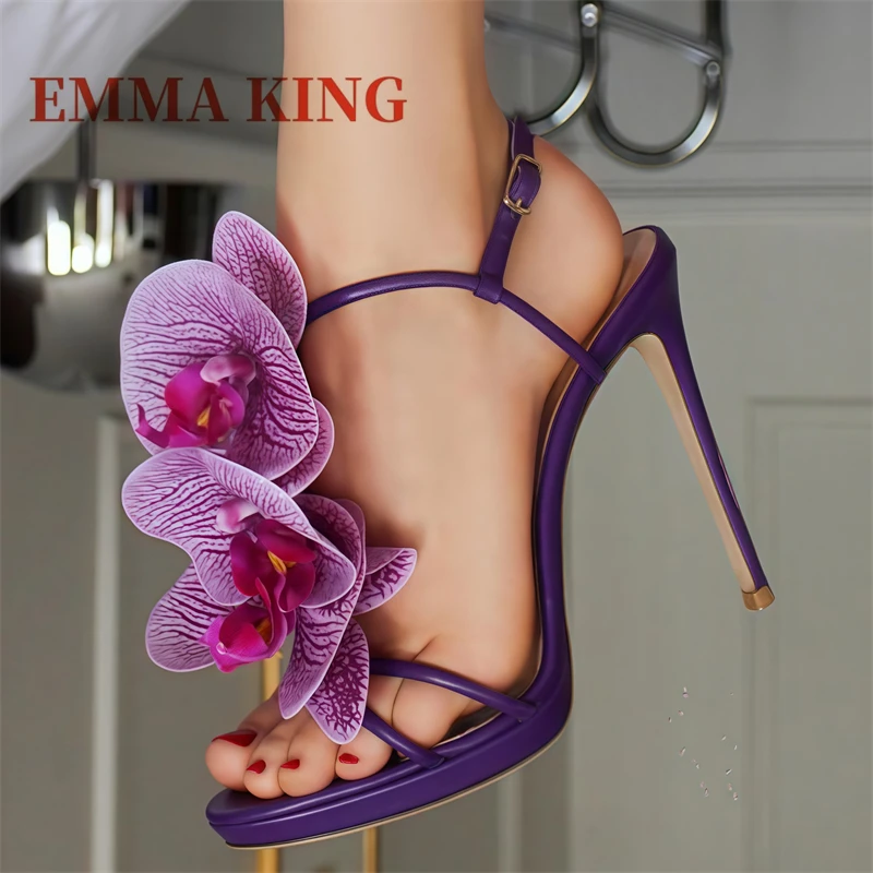 زهرة تصميم Strappy الصنادل مثير المفتوحة تو الكاحل مشبك حزام الصنادل السيدات خنجر مضخات موضة الصيف مأدبة أحذية الحفلات #4