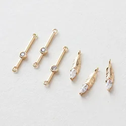 4PCS Dainty Leaf Link Connectors Cubic Zirconia Diy Earrings Charms Jewelry Making Supplies Brass 18k Gold Filled