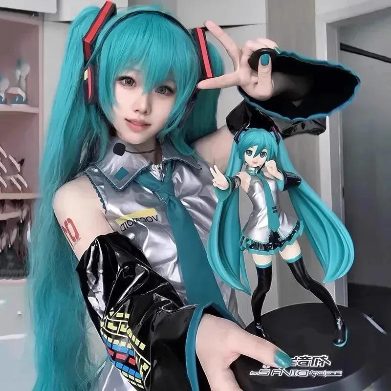 CyMikuo 110cm 긴 녹색 스트레이트 코스프레 가발 2개의 포니테일 녹색 가발 로리타 코스프레 할로윈 가발