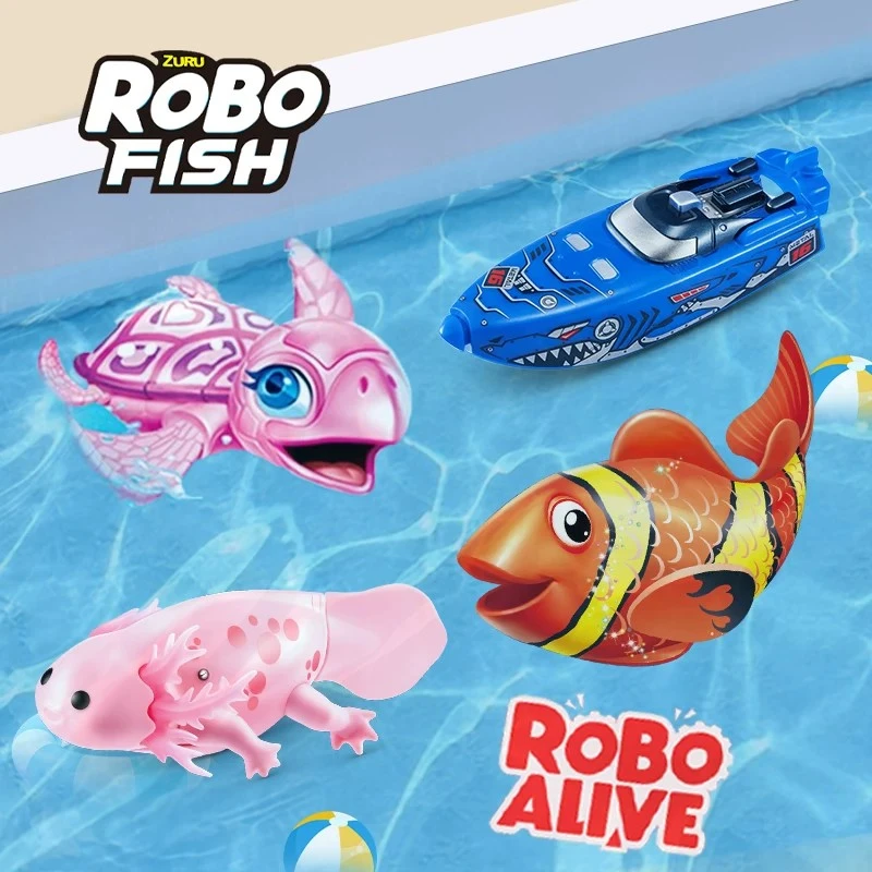 Jouet aquatique robotique Requin ZURU Robo Alive authentique, activé par l'eau, nage automatiquement, jouet de bain électronique, yeux rouges lumineux, Requin blanc