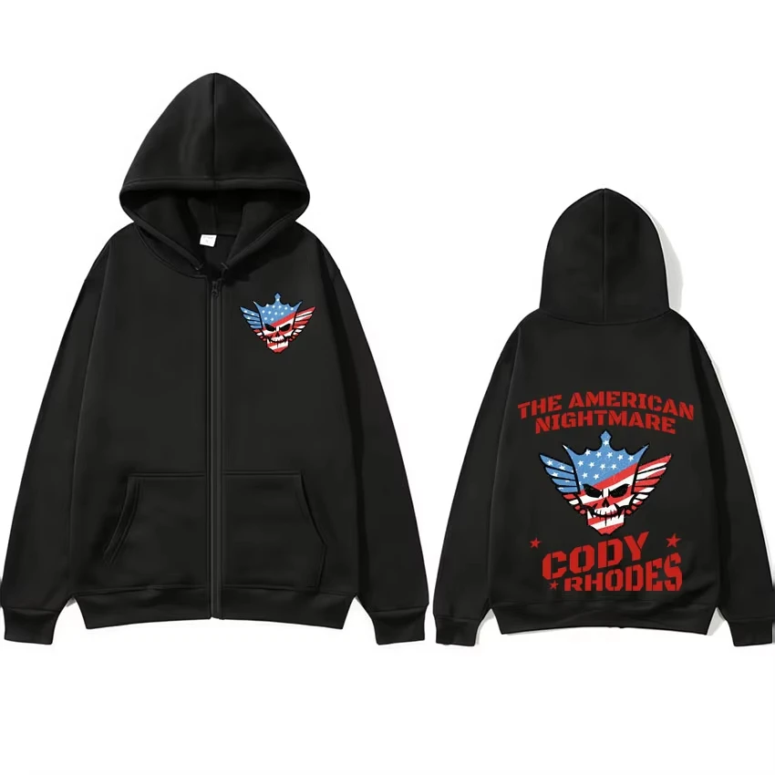 Cody Rhodes American Nightmare Graphic Hoodie Y2k Clothes Tracksuit Oversized Zip Up Hoodies Mens Casual Coats Jacket Streetwear