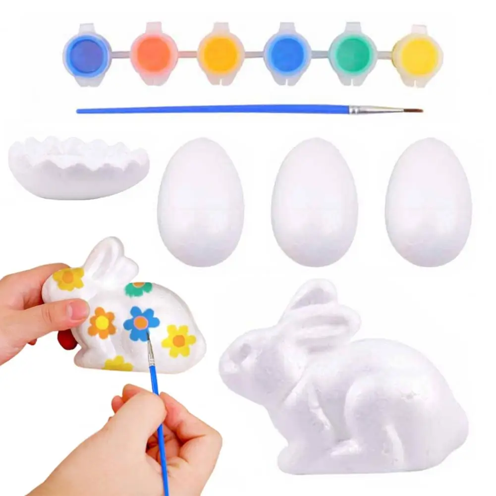 Easter Egg Decorating Kit Easter Painting Kit with 6 Colors Paints Paintbrush Diy Foam Egg for Handmade for Easter