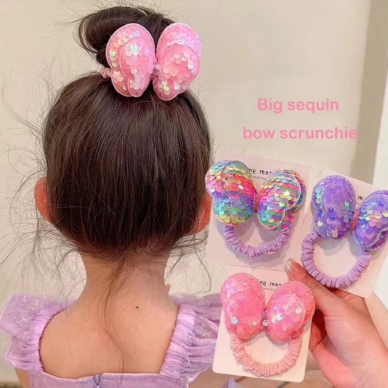 

4 Pack Butterfly Glitter Hair Bows for Girls Sparkling Sequins Scrunchies Toddlers Bun Covers Ponytail Ties Gentle on Fine Hair
