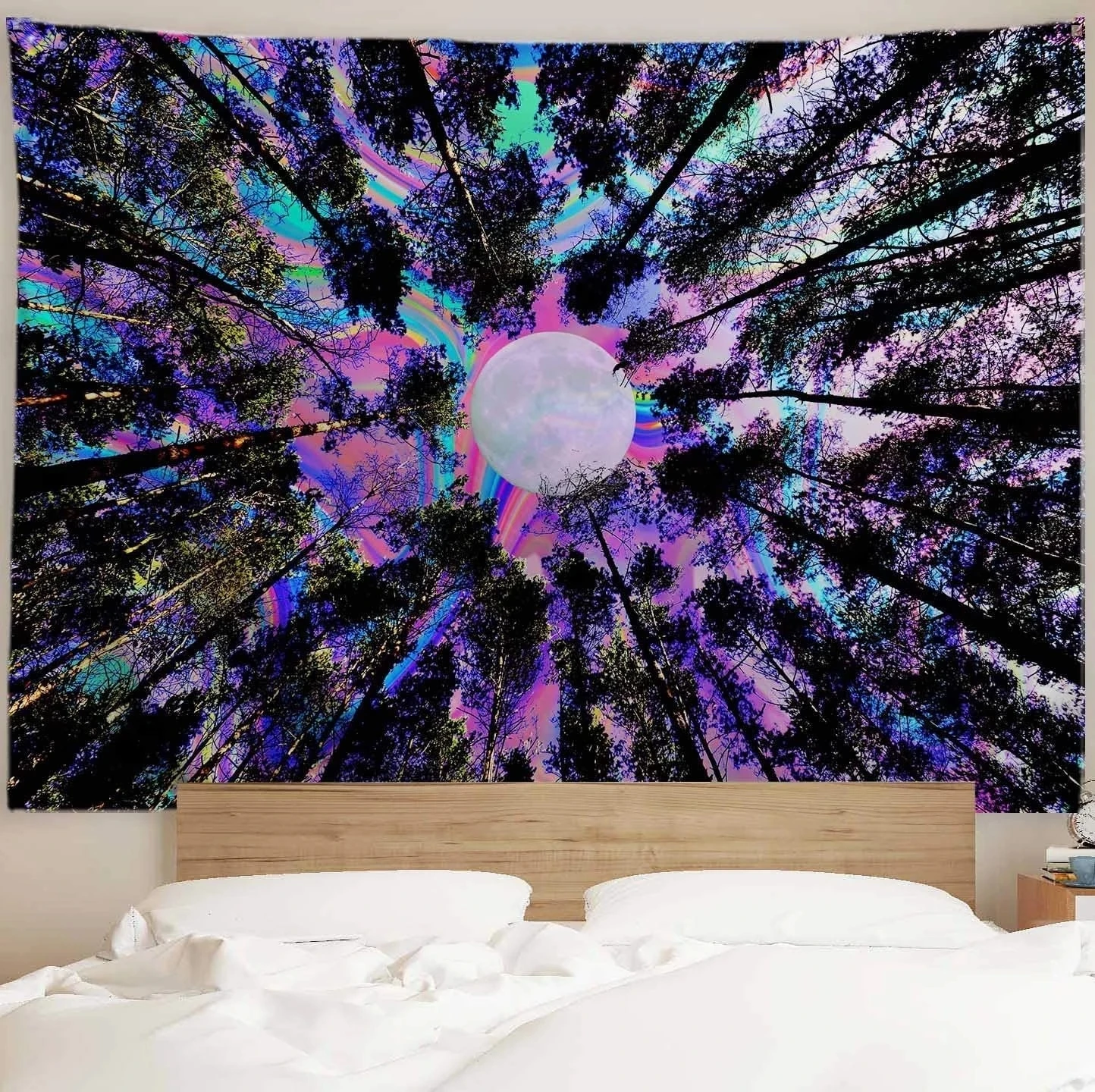 Procida Psychedelic Tapestry Psychedelic Art Color Forest Tree Moon Tapestry Black Light Purple Ceiling Aesthetic Tapestry