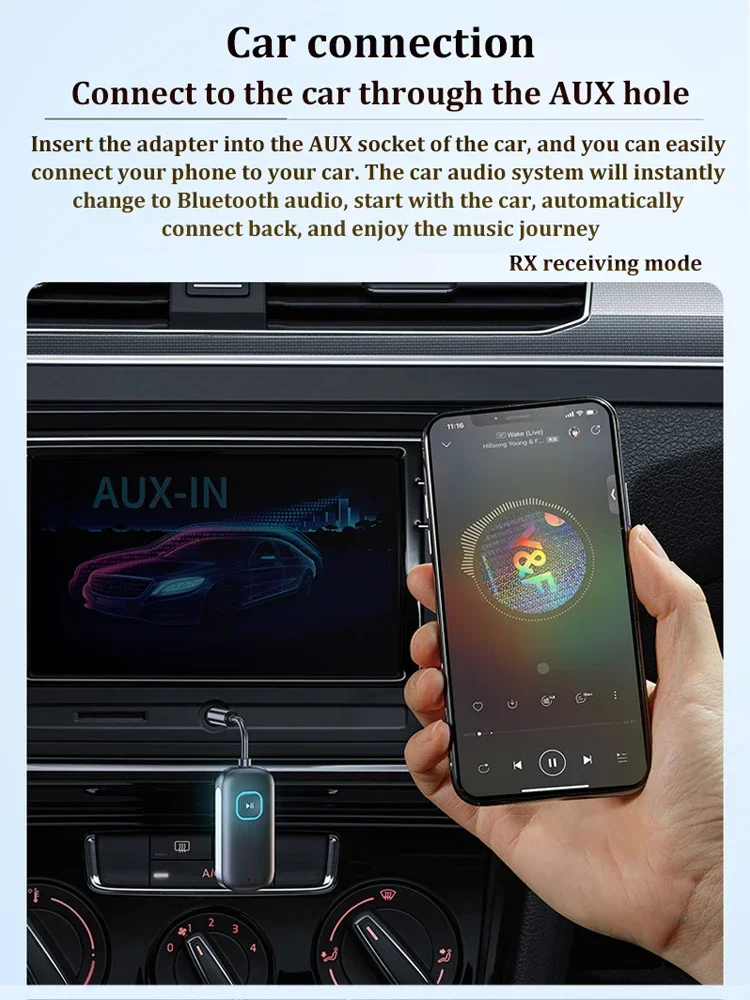 2 in 1 Bluetooth 5.2 Transmitter Receiver 3.5MM AUX aptX Adaptive LL HD Wireless Adapter Connect Two Bluetooth Headset Phone New