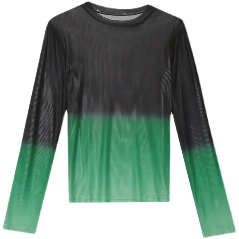 DAYIFUN-Thin Gradient Printed Mesh Design Tees for Women,Ladies' Layered Sun Protection Clothing Ice Silk Tops,Summer T-shirts image 5