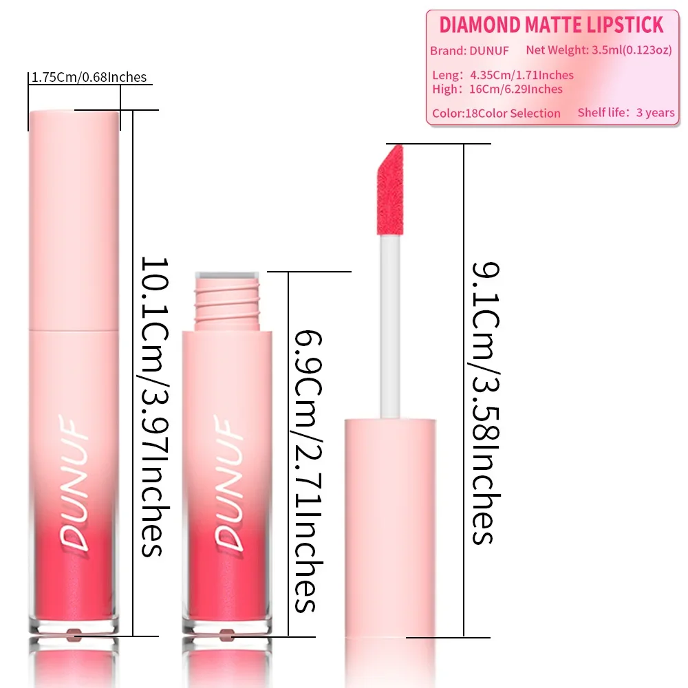 DUNUF alta calidad impermeable diamante brillo de labios maquillaje mate brillo líquido lápiz labial diamante perla Color brillo de labios Sexy