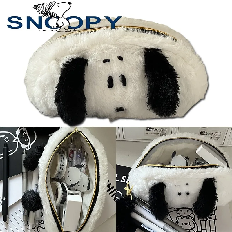 Neue Snoopy Plüsch Make-Up Tasche Nette Damen Große Kapazität Handtasche Mode Freizeit Zipper Organizer Cartoon Student Schreibwaren Tasche