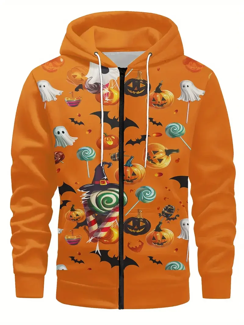 Christmas Pumpkin 3D Printing Men's Trendy Zip-Up Hoodie With Pockets - Casual SportyBlend For Outdoor Activities Casual Attire