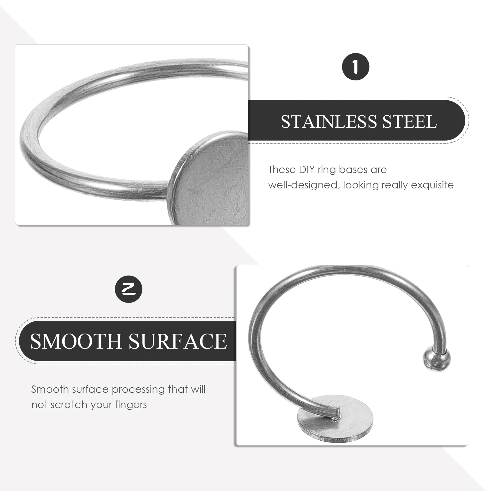 

10 Pcs Stainless Steel Ring Base Adjustable Plain Blank Rings for DIY Jewelry Making Crafts Gifts Finger Ring Base