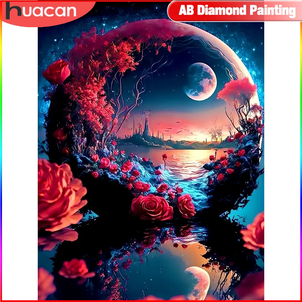 Huacan Cartoon Diamant Malerei komplette Kit Mädchen Wolf volle quadratische runde Mosaik Blume 5d DIY Wohnkultur