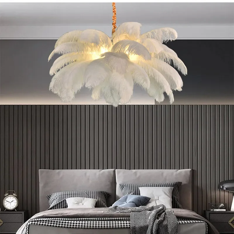 Nordic Ostrich Feather Led Pendant Lights Living Dining Chandelier Home Decor Bedroom Hanging Lamp