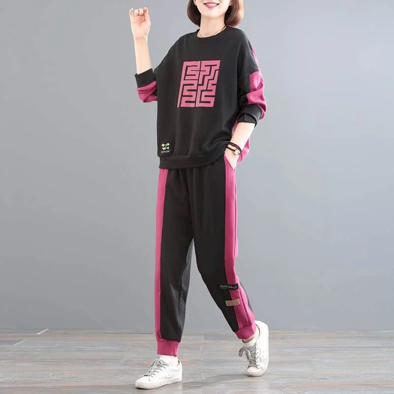 Imagem -02 - Conjuntos de Calças Bordadas Manga Longa Pulôver Topo Casual Oversize Agasalho Feminino Desportivo Novo em Conjunto de Duas Peças para Mulher