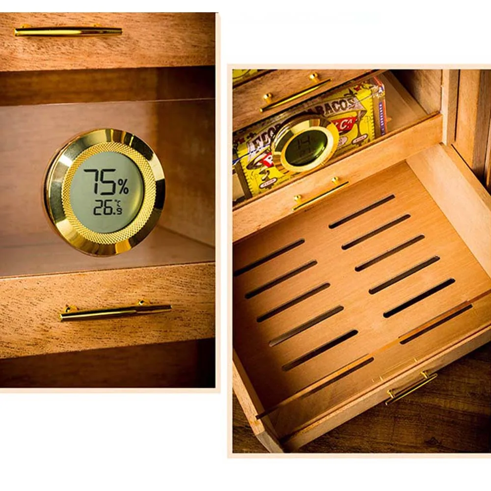 Three Layers Perspective Window Cigar Cabinet Small Cigar Cabinet Cedar Wood Display Moisturizing Box Cooler