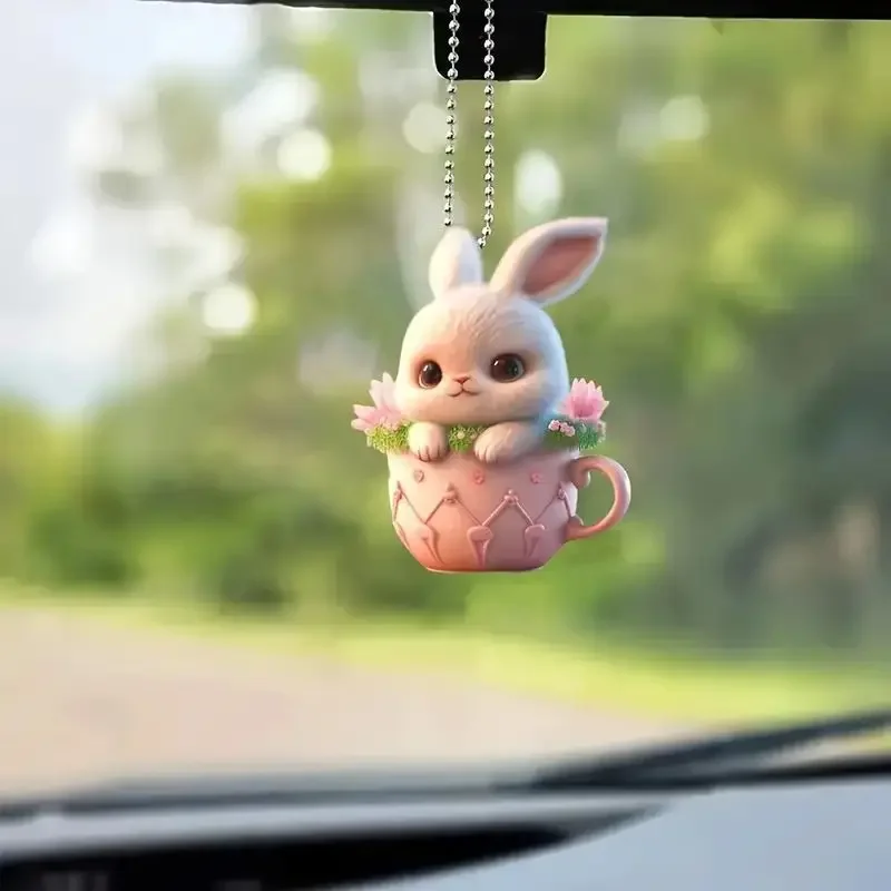 New Acrylic Flat Teacup Rabbit Car Pendant Pendant Articulos De Navidad Decoracion Envio Gratis  Gnomos Navideños