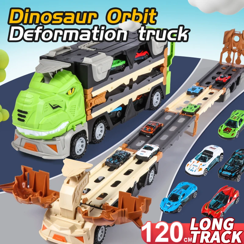 Dinosaur Deformation Ejection Car Toy Storage Truck Children\'s Oversized Alloy Dinosaur Folding Deformation Halloween New Year