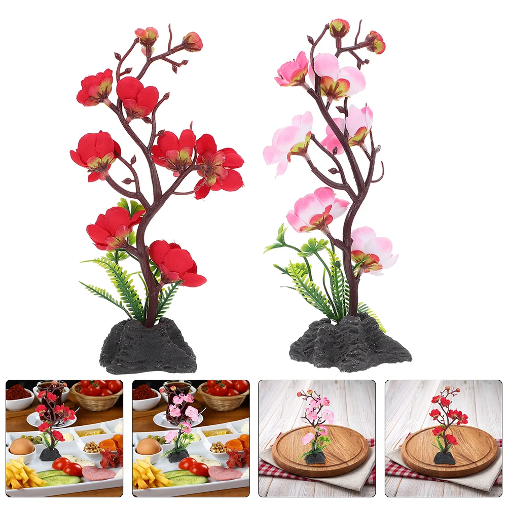 2 Pcs Artificial Flower Flowers Japanese Fake Sushi Plate Decoration Tray Plastic Serving