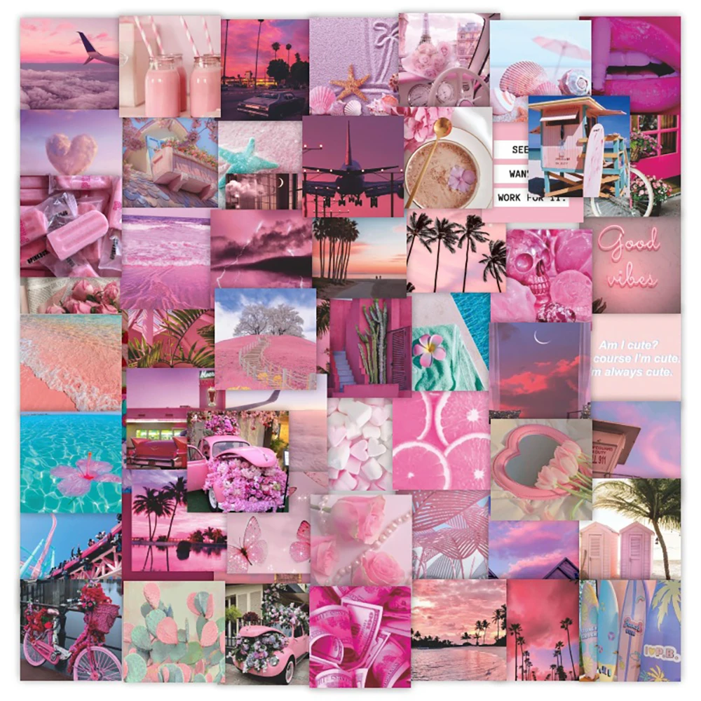 10/30/63pcs Pink Dream Beach Landscape Stickers Ins Aesthetic Decals For Phone Laptop Skateboard Luggage Fridge Car Cute Sticker