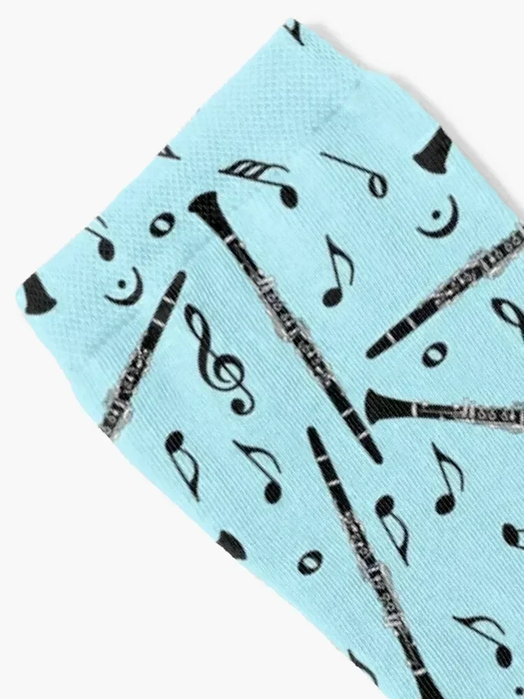 Black Clarinet Music Note Pattern Socks ankle floor luxe designer Socks Female Men's
