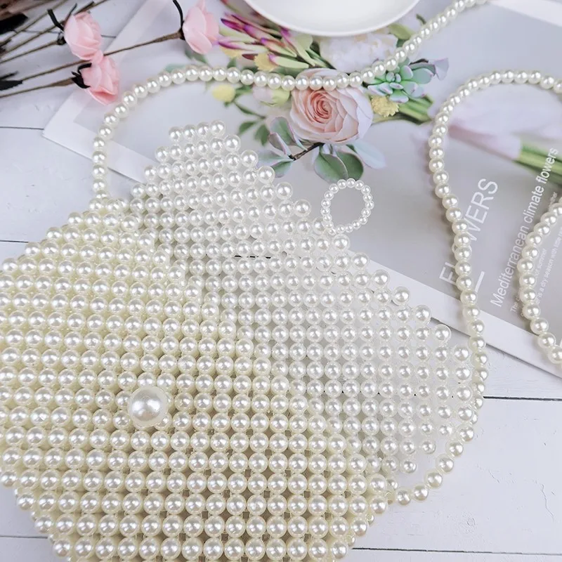 2024 DIY Pearl Woven Crossbody Bags for Women Girls Coin Pouch Handbags Ladies Small Wallet Phone Purse Shoulder Bag