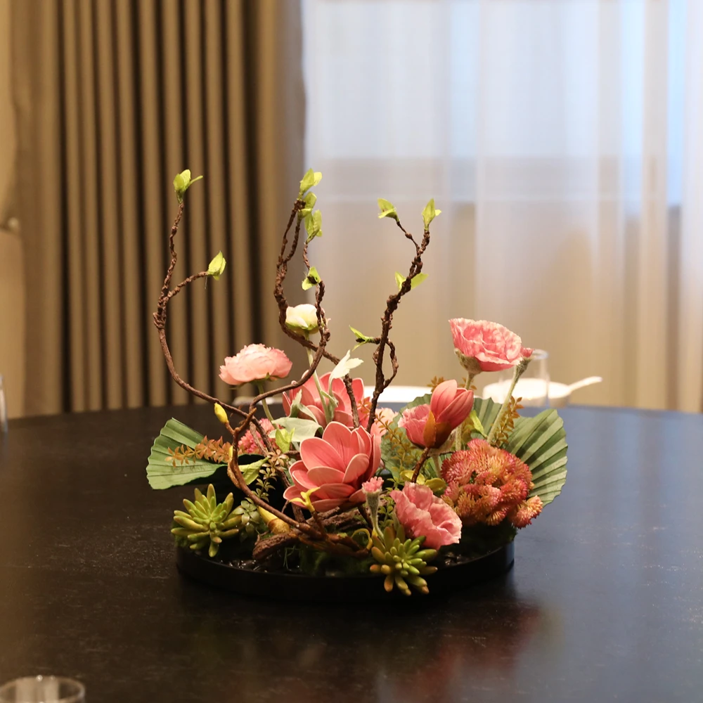 High-end banquet table flower pendulum hotel size round table simulated flower turntable middle ornament fake flower box decorat