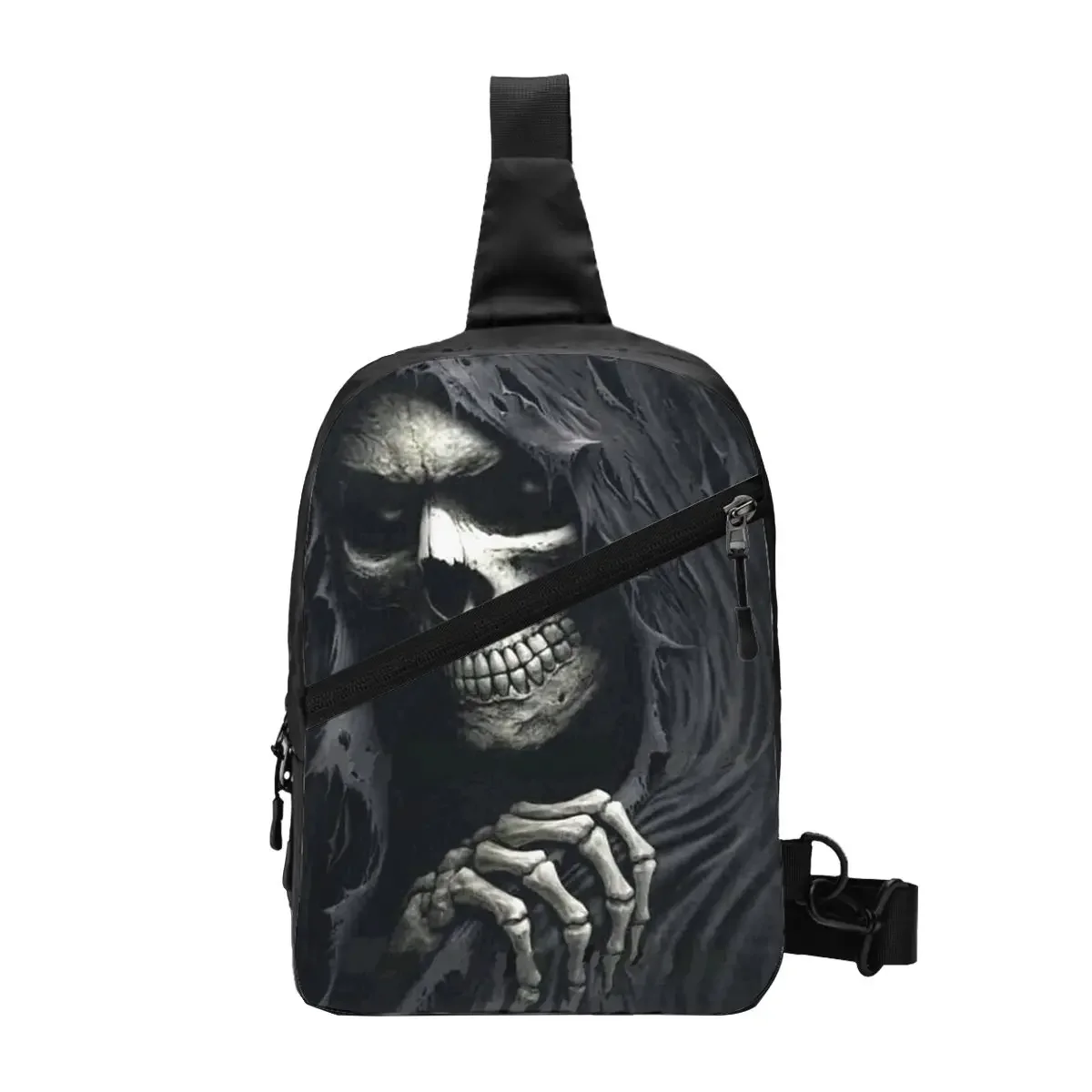 Horror Gothic Grimm Reaper Sling Chest Bag Custom Death Skull Skeleton Crossbody Shoulder Backpack for Men Travel Hiking Daypack