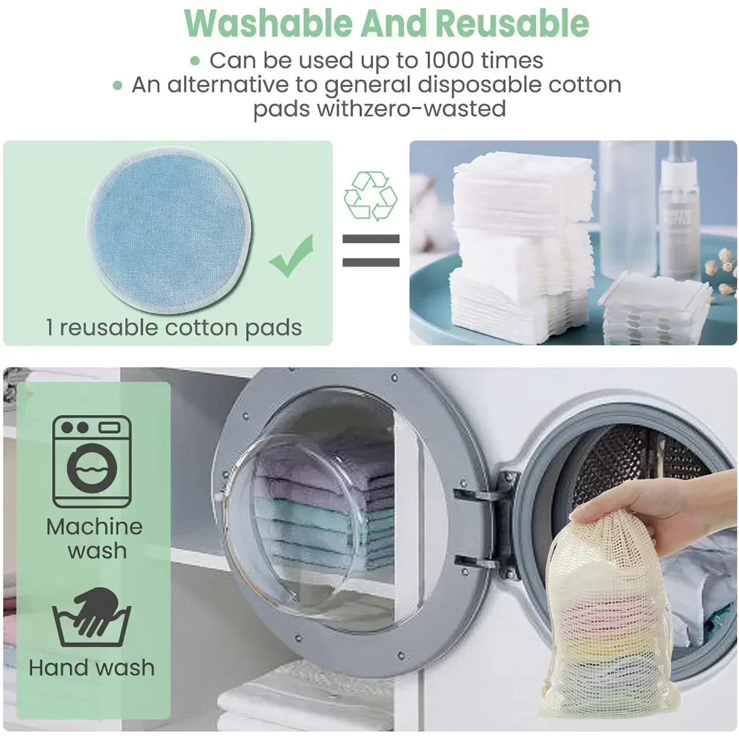 12PCS/Set Reusable Bamboo Fiber Washable Rounds Pads Makeup Removal Cotton Pad Cleansing Facial Pad Cosmetic Tool Skin Care