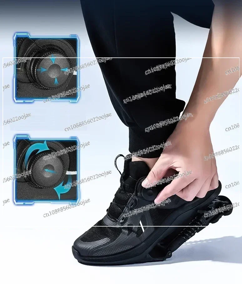 Mechanical Shoes with Steel Spring Wire Shoelace, 2 in 1 Sports Shoes, Shock Absorption Shoes