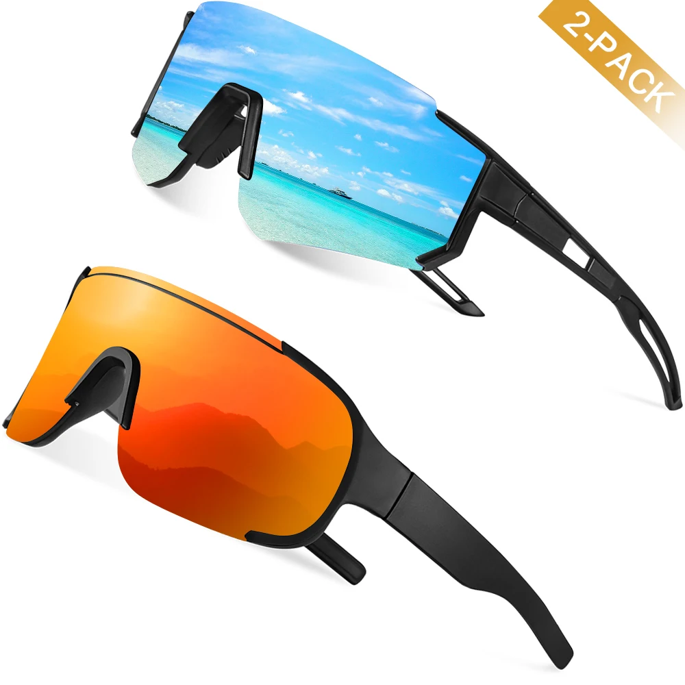 CRIXALIS 2-teilige Sonnenbrille mit extra großem Rahmen für Herren, Sport, Radfahren, Wandern, Fahren, Sonnenbrille zur Auswahl für Geschenke, Schatten, UV400