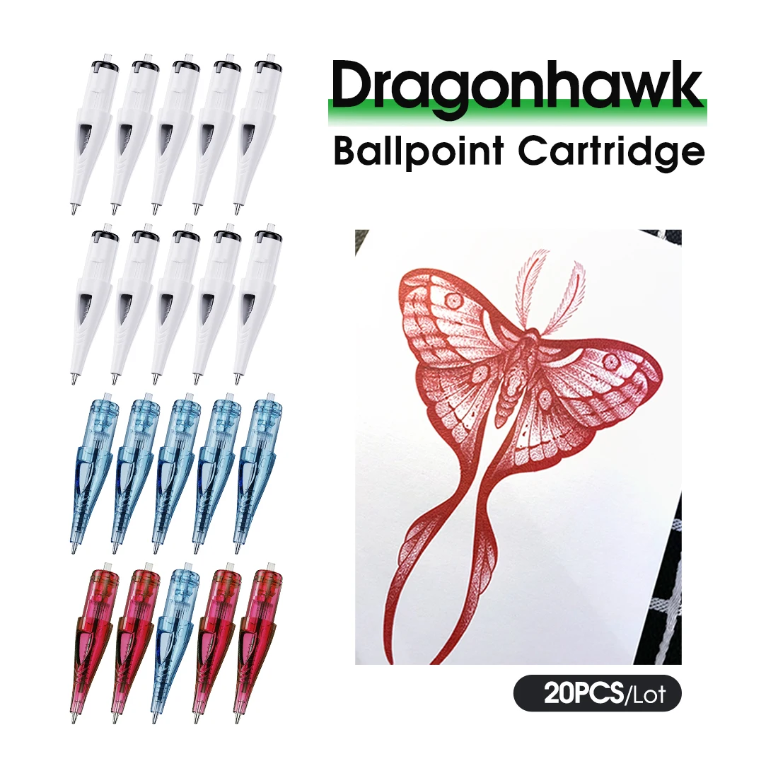 

20 шт. разноцветные иглы для картриджей для татуировки Dragonhawk, 10 черных, 6 синих, 4 красных для начинающих и дизайнерской практики татуировки