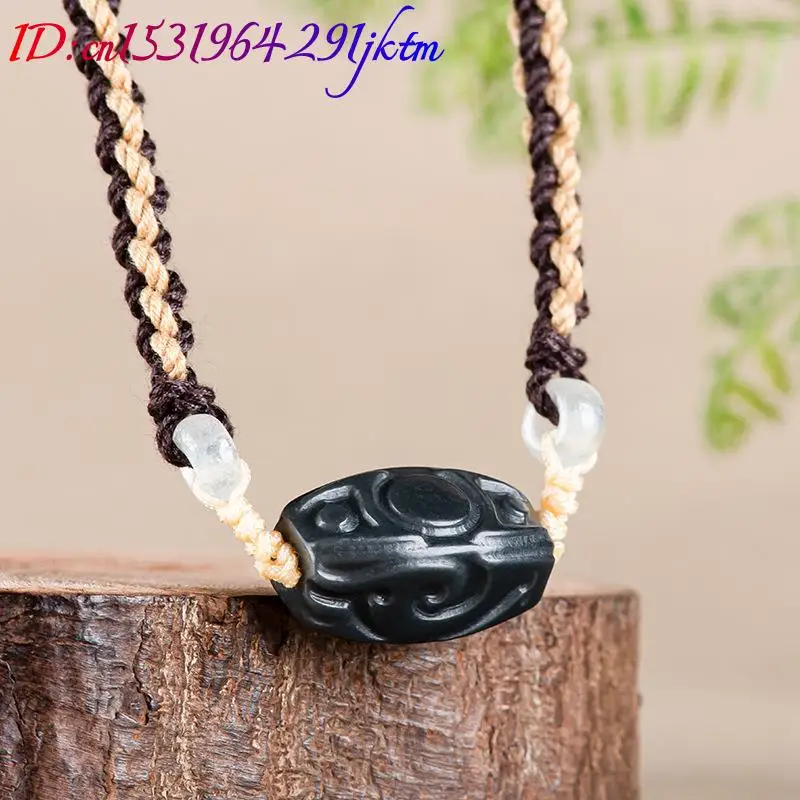 Hetian Jade Carve Bead Pendant Necklace Vintage Fashion Accessories Nephrite Real Jewelry Carved Amulet Charm Natural Gemstone view 2