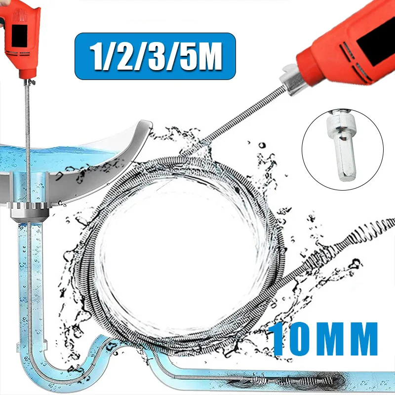 1/2/3/5M Toilet Pipe Dredging Spring Sinks Basin Sewer Pipeline Unblocker Clogged Remover Tool Bathroom Kitchen Drain Cleaner