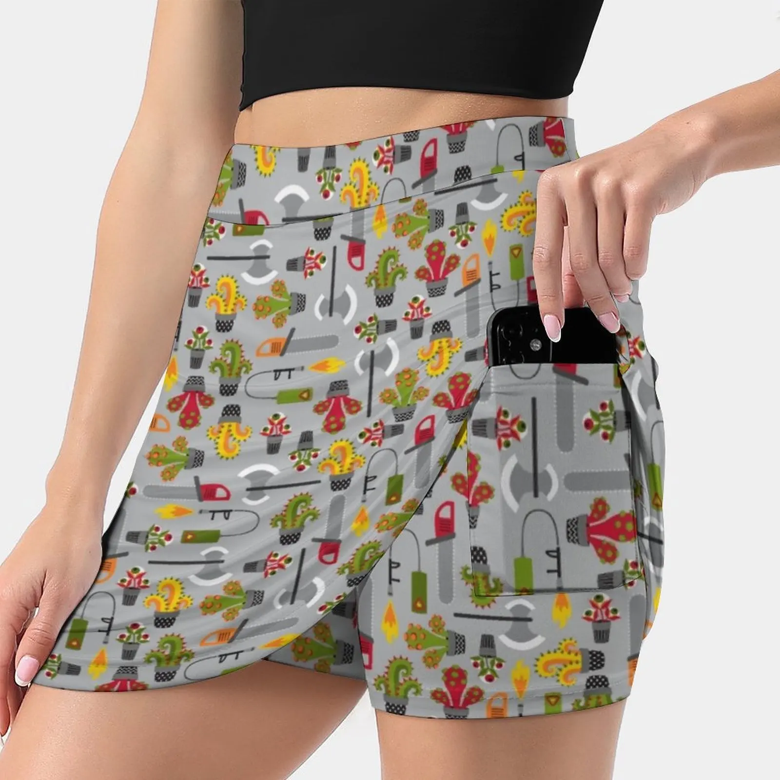 Monstruous Gardening Tools Women's skirt Mini Skirts A Line Skirt With Hide Pocket Monster Plants Gardening Tools Chainsaw