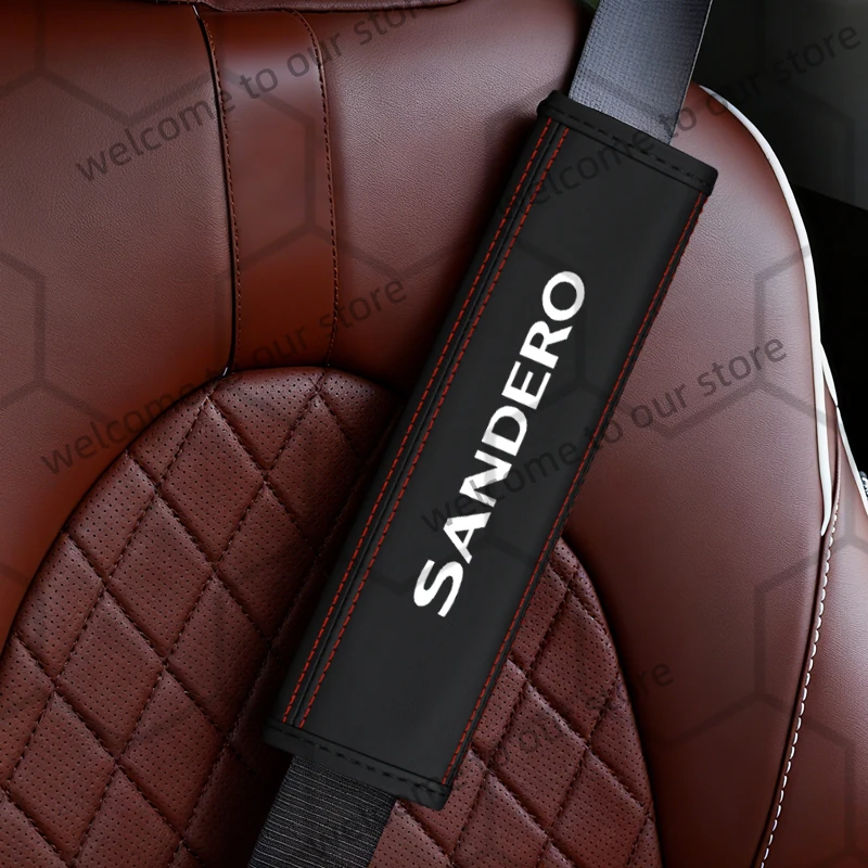2Pcs For Sandero Stepway Duster Jogger Spring Logan Lodgy DCI Emblem Logo Leather Car Safety Belt Shoulder Cover Pads Interior view 2
