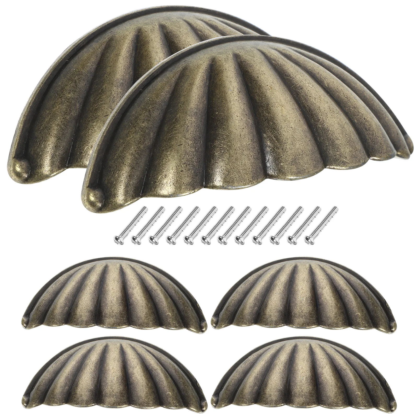 6pcs Vintage Bronze Pull Handles Semi-Circular Zinc Alloy Cabinet Knobs For Furniture Kitchen Cupboard Dresser Drawer Door