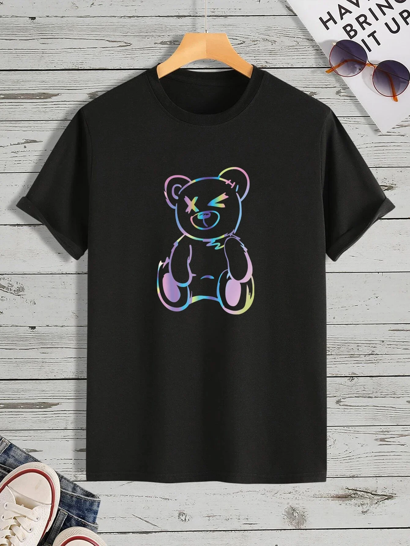 Teddy Bear Print T-Shirt for  Men's Casual Crew Neck Short-Sleeve Fashion Summer T-Shirts Tops Regular and Oversize Man Tees