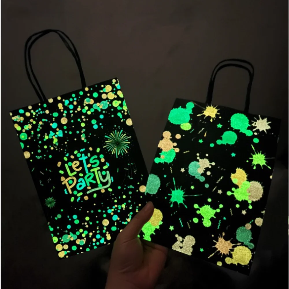 Luminous Graffiti Gift Bag Creative Glowing Let's Party Paper Handbag For Wedding Birthday Glowing Neon Party Decor Candy Bag