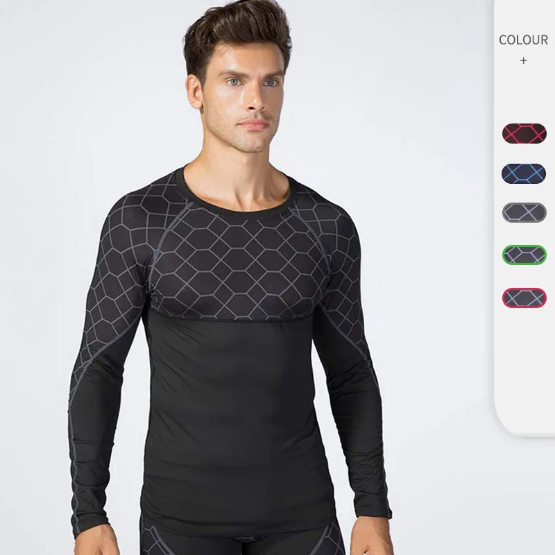 

Men's Running Tshirts Long Sleeve Tops Quick Dry Tights Fitness Jog Gym Clothing Sport Tee Jogger Compressed Sportswear Shirts