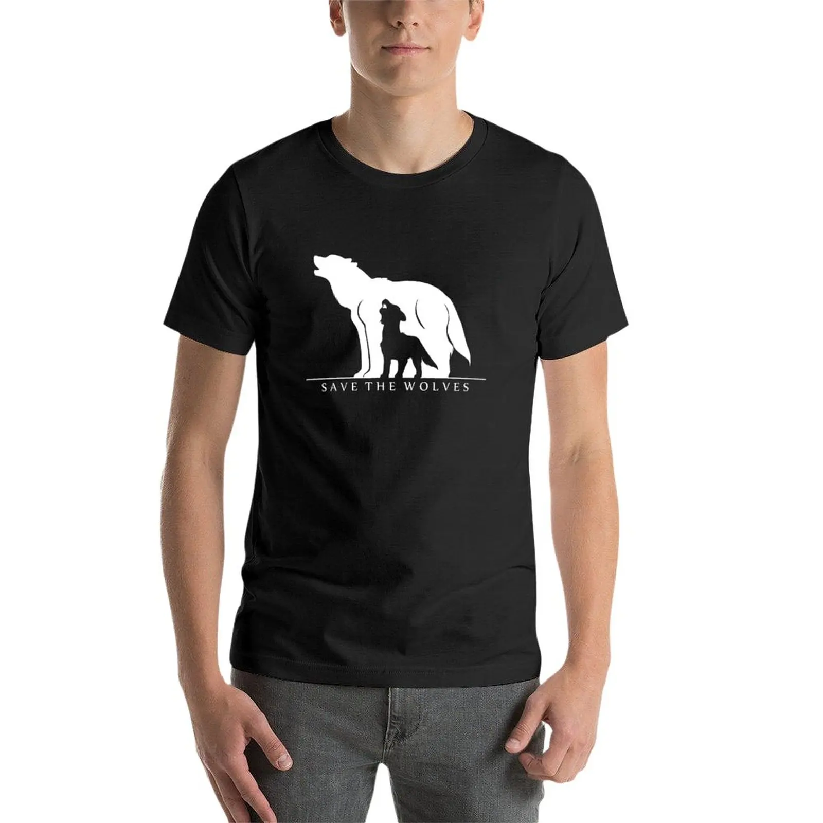 Salve os lobos roupas vintage para homens, camisetas pesadas, tops para meninos, branco