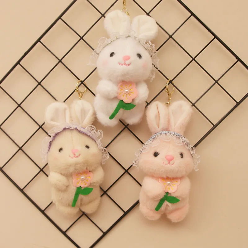 

Wholesale Cute Idyllic Rabbit Pendant Plush Toy Doll Bunny Bag Charm Keychain Claw Crane Toys 60pcs