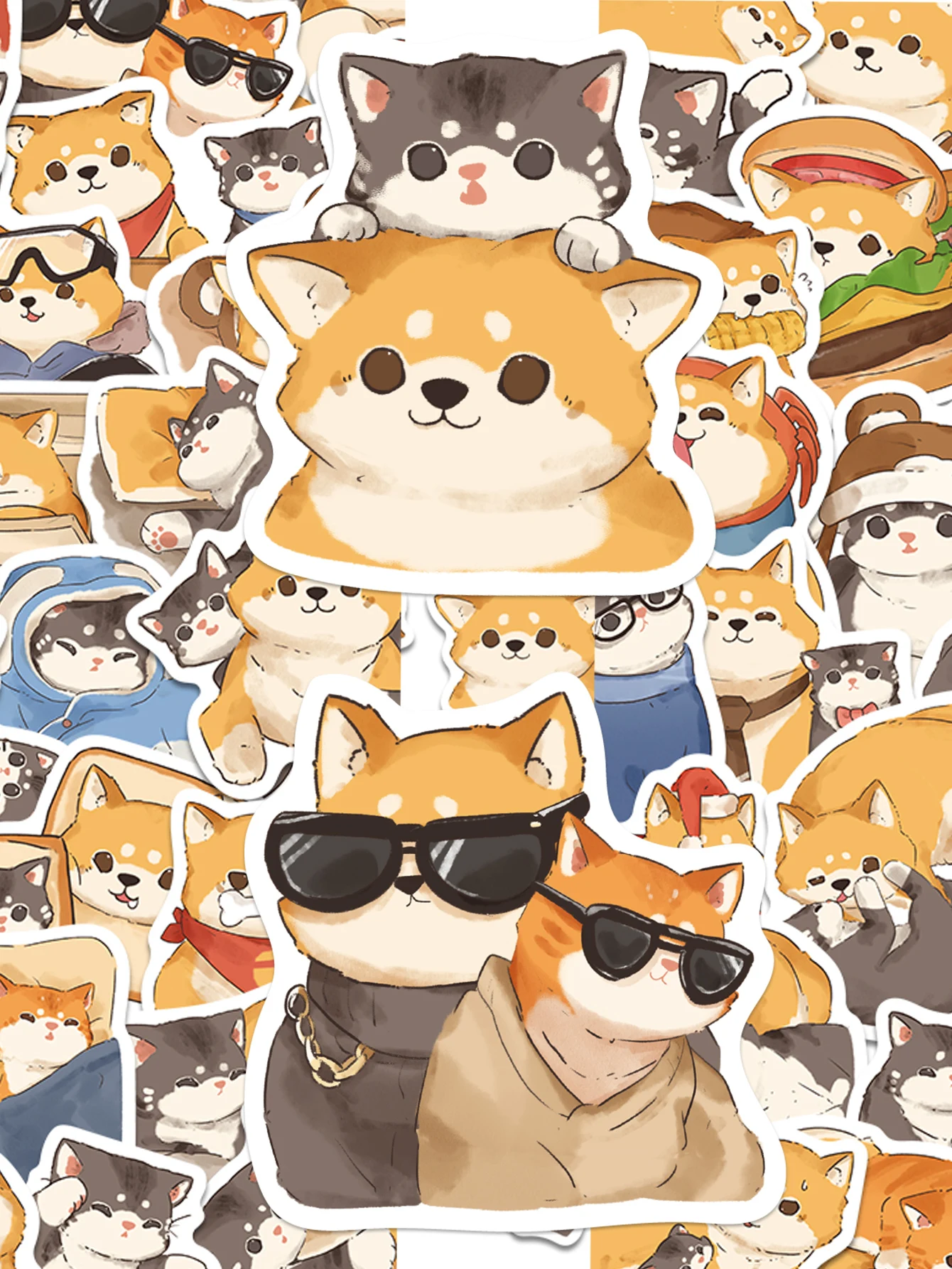 Desenhos animados adesivos, shiba inu, gato, decorativo, para mala, skate, guitarra, laptop, motocicleta, diy, impermeável, 50pcs