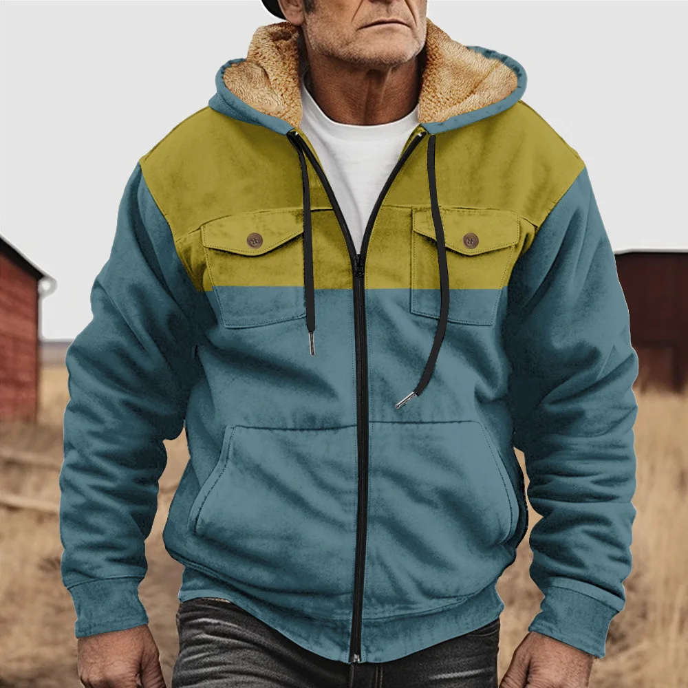 

Digital Printing Hoodie Jaet with Double ket And Brown 3D Print Patchwork Design Cotton Work orm Spring Season